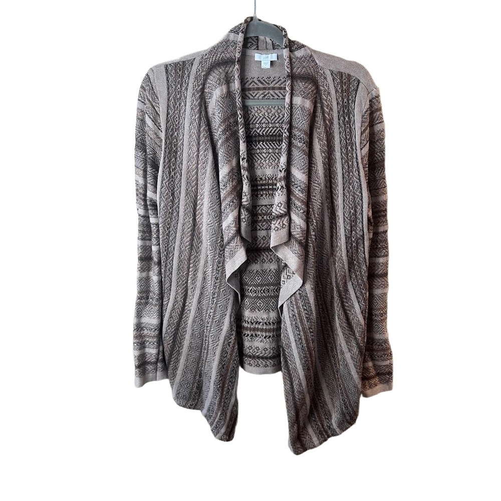J. Jill Geometric Tan Long Sleeve Open Front Womens Cardigan Size Small